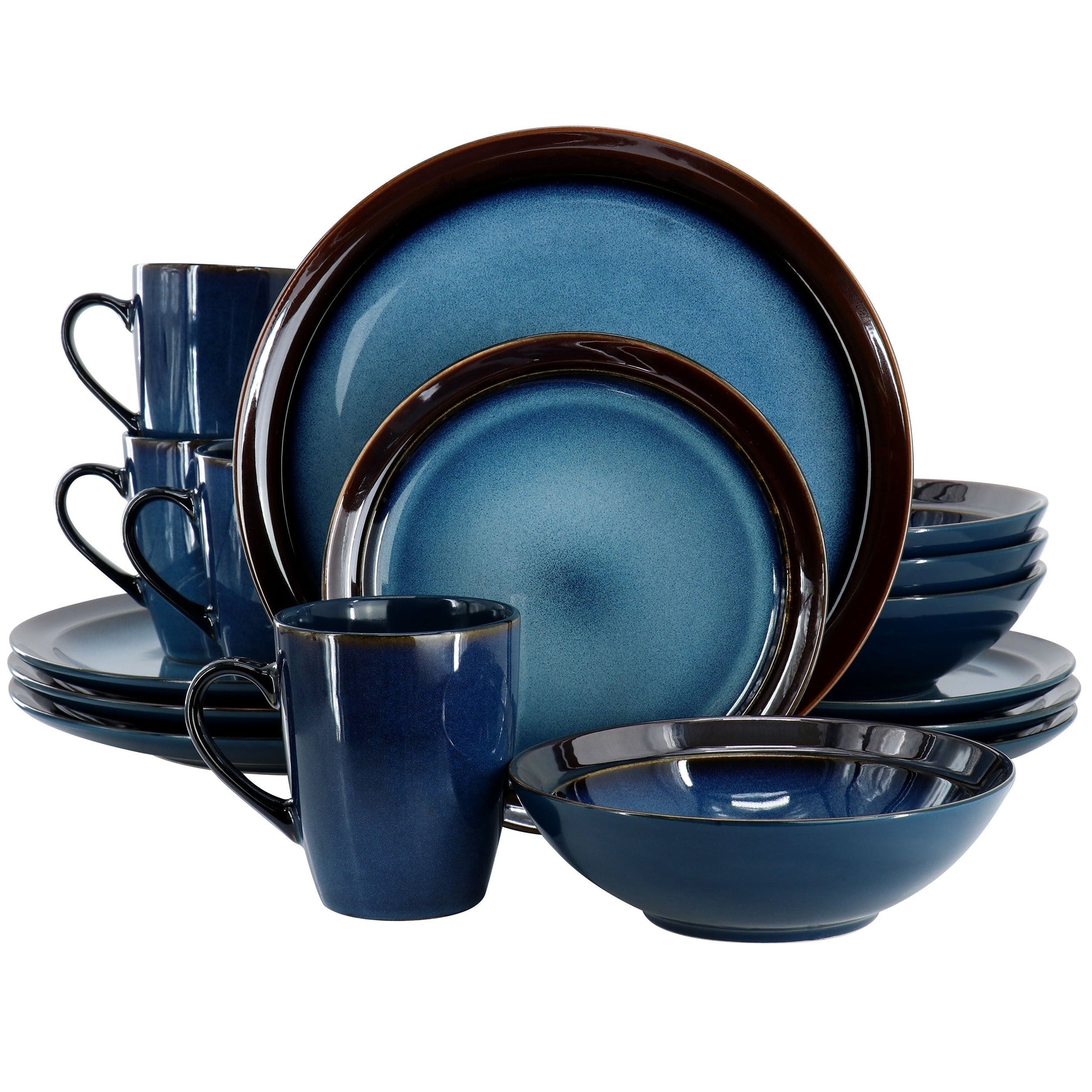 Gibson Elite 16 Piece Priya Reactive Glaze Stoneware Dinnerware Set in Blue LuxuryLifeWay Online Store