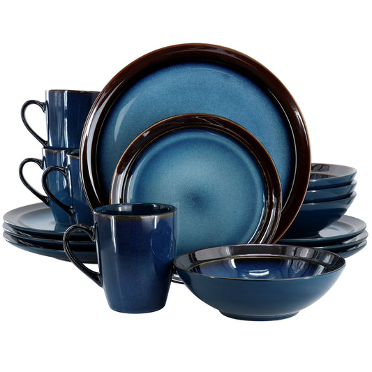 Gibson Elite 16 Piece Priya Reactive Glaze Stoneware Dinnerware Set in Blue LuxuryLifeWay Online Store