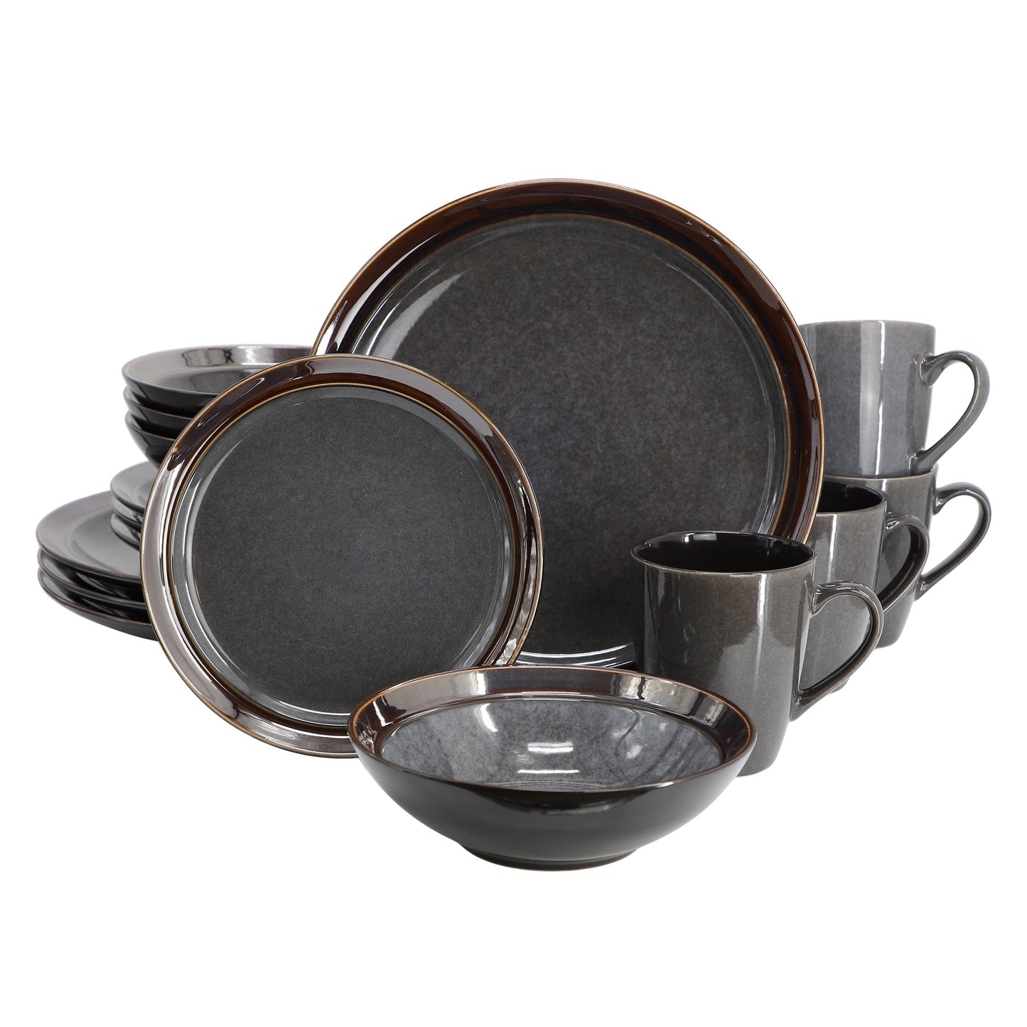 Gibson Elite Priya 16 Piece Stoneware Reactive Glaze Dinnerware Set in Grey LuxuryLifeWay Online Store