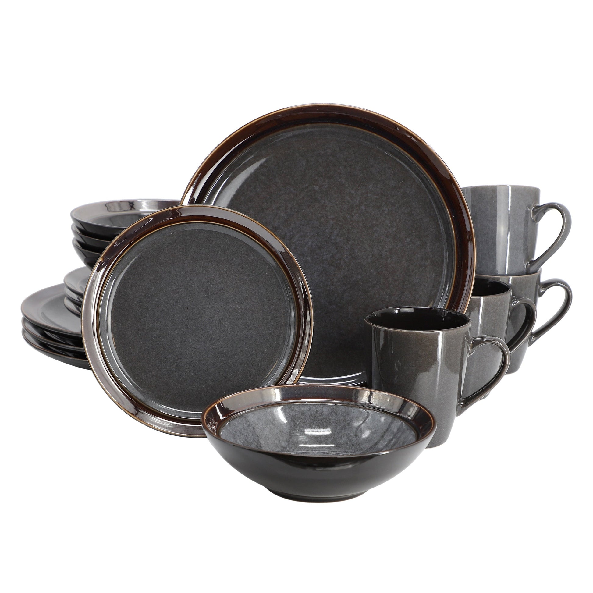 Gibson Elite Priya 16 Piece Stoneware Reactive Glaze Dinnerware Set in Grey LuxuryLifeWay Online Store