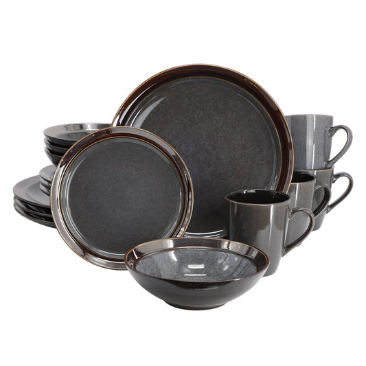Gibson Elite Priya 16 Piece Stoneware Reactive Glaze Dinnerware Set in Grey LuxuryLifeWay Online Store