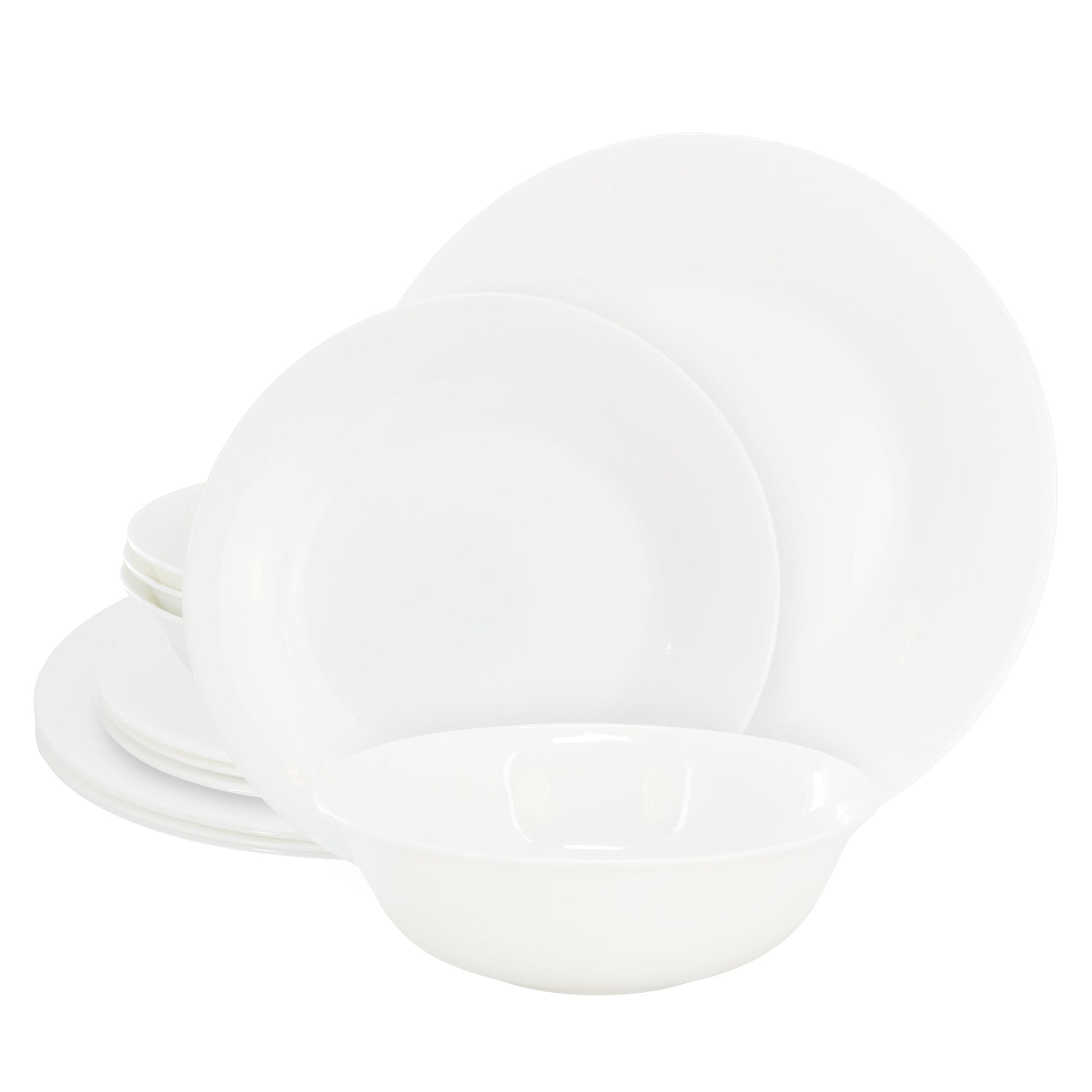 Gibson Ultra White Shadow 12 Piece Opal Glass Dinnerware Set in White LuxuryLifeWay Online Store