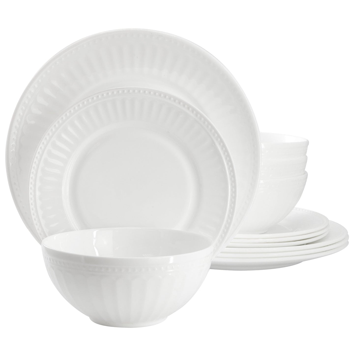 Ultra by Gibson Swanton Arch 12 Piece Break-Resistant Opal Glass Dinnerware Set in White LuxuryLifeWay Online Store