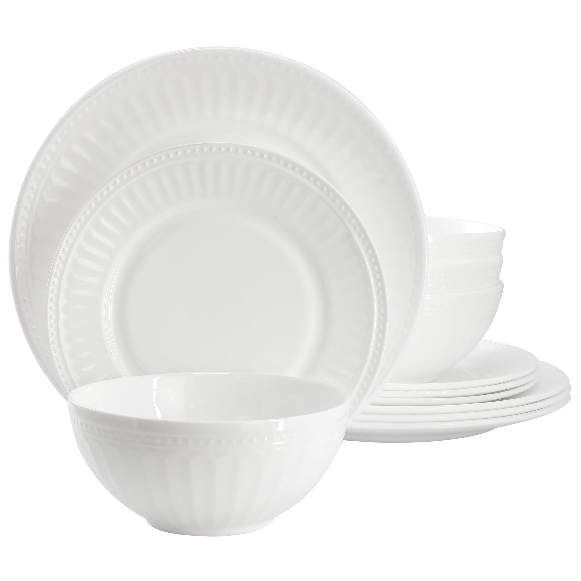 Ultra by Gibson Swanton Arch 12 Piece Break-Resistant Opal Glass Dinnerware Set in White LuxuryLifeWay Online Store