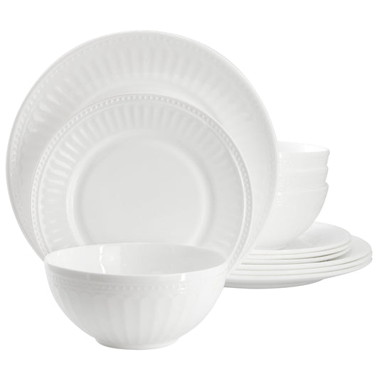Ultra by Gibson Swanton Arch 12 Piece Break-Resistant Opal Glass Dinnerware Set in White LuxuryLifeWay Online Store