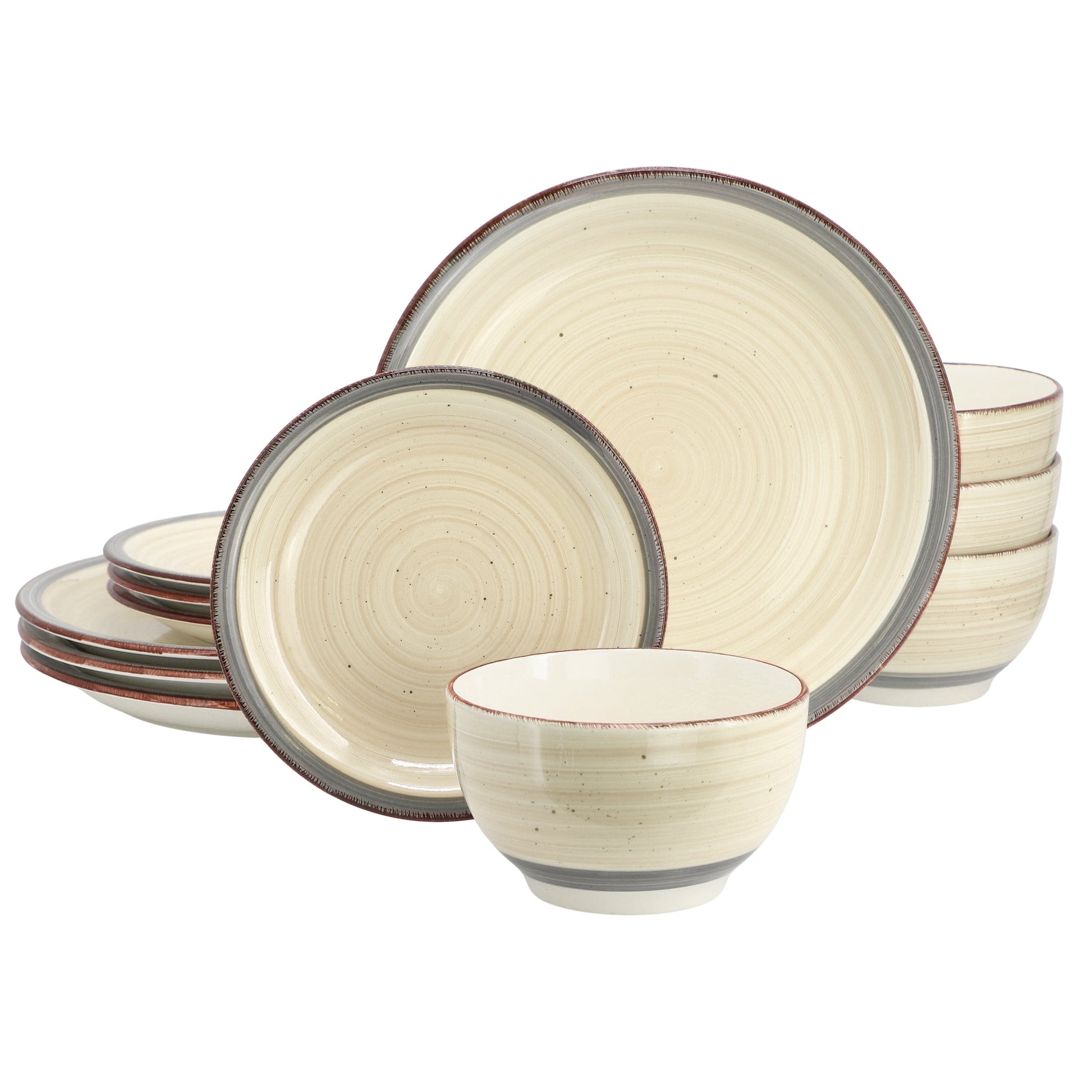 Gibson Home Holcomb 12 Piece Ceramic Dinnerware Set in Beige LuxuryLifeWay Online Store