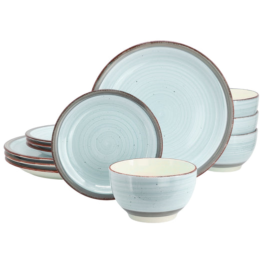 Gibson Home Holcomb 12 Piece Ceramic Dinnerware Set in Light Blue LuxuryLifeWay Online Store
