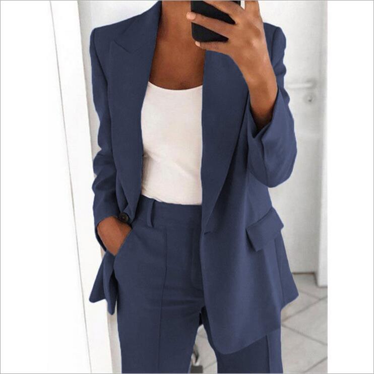 Ins Button Casual Suit Fashion Long-sleeved Lapel Blazer Jacket And Slim-fit Pocket Trousers For Women Clothing NorixaFashion.com