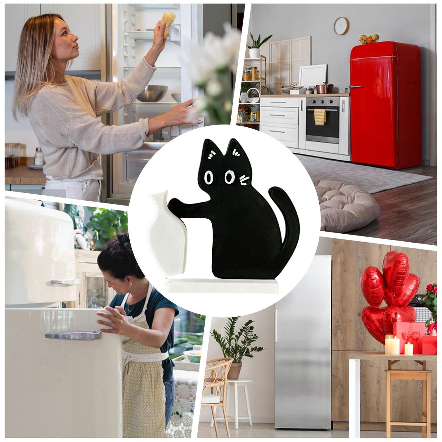 Creative Black Cat Fridge Magnet Acrylic Refrigerator Sticker Cat Whisker Fridge Magnet Figurine Kitchen Decor Gifts PearlNestDecor.com