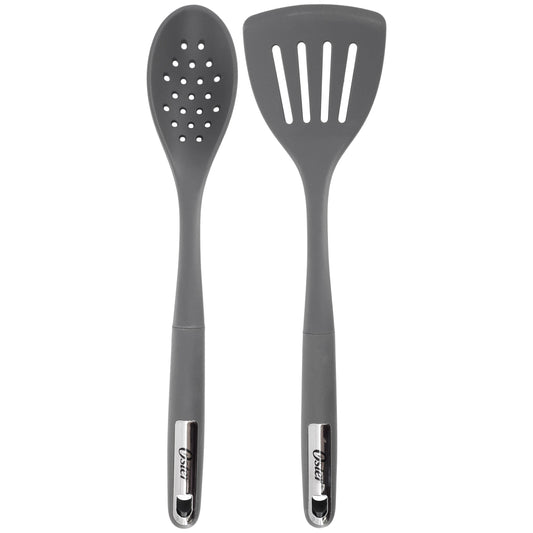 Oster Ridgecrest 2 Piece Silicone Kitchen Tool Slotted Spoon and Turner Set in Gray LuxuryLifeWay Online Store