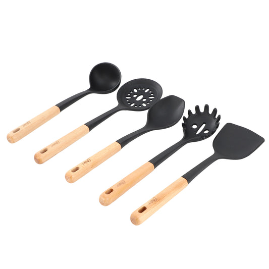 Oster Marion 5 Piece Silicone and Wood Kitchen Tool Set in Black LuxuryLifeWay Online Store
