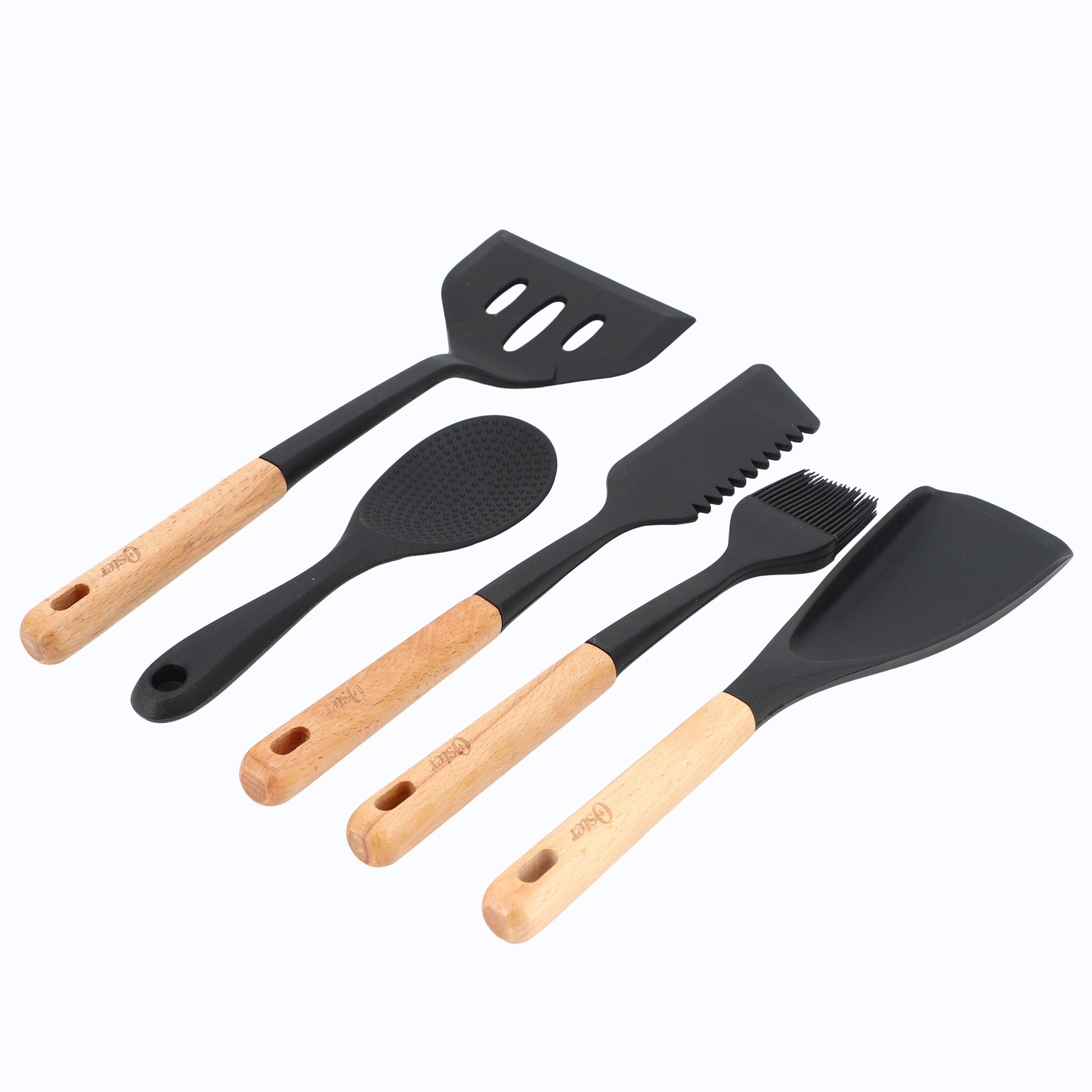Oster Marion 5 Piece Silicone and Wood Kitchen Tool Set in Black LuxuryLifeWay Online Store