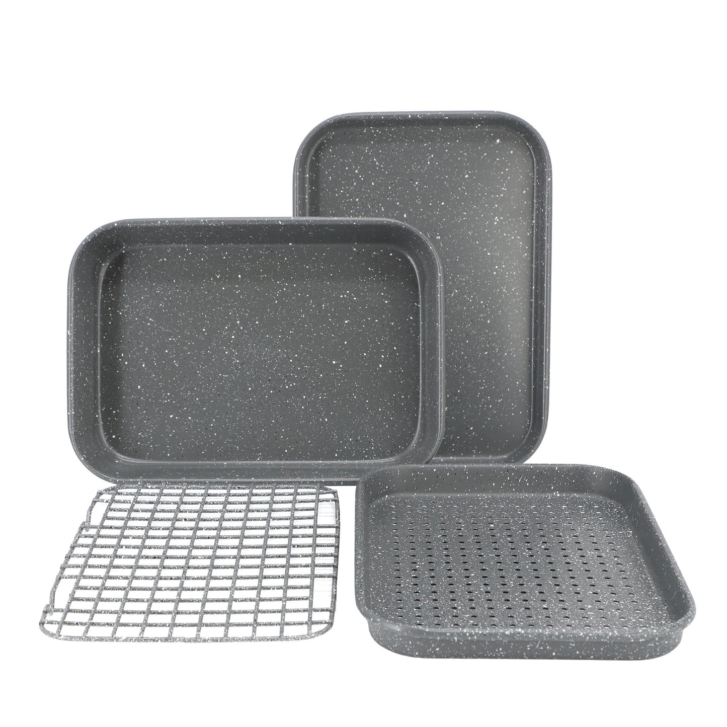 Oster Greystone 4 Piece Nonstick Carbon Steel Toaster Oven Bakeware Set in Speckled Grey LuxuryLifeWay Online Store