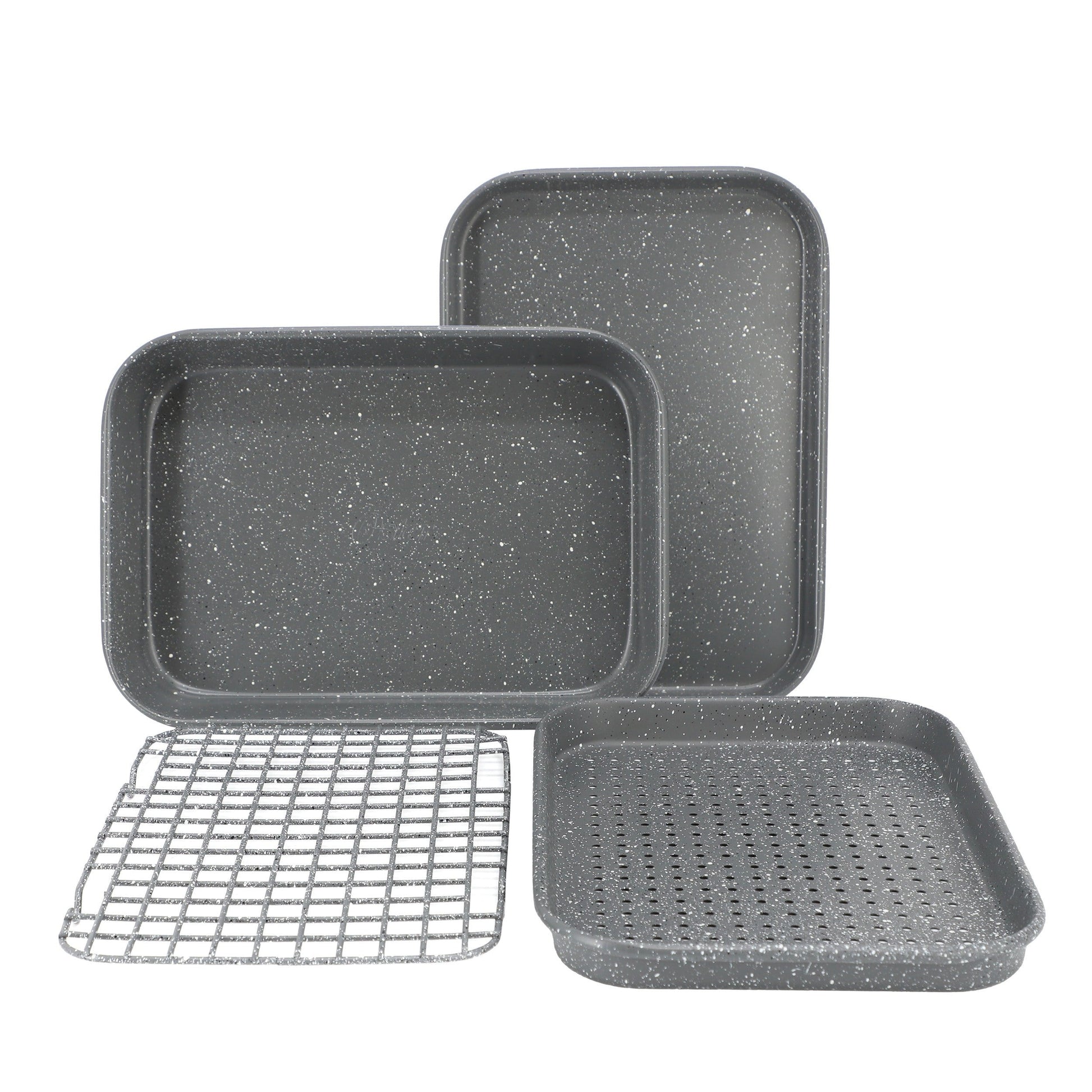 Oster Greystone 4 Piece Nonstick Carbon Steel Toaster Oven Bakeware Set in Speckled Grey LuxuryLifeWay Online Store