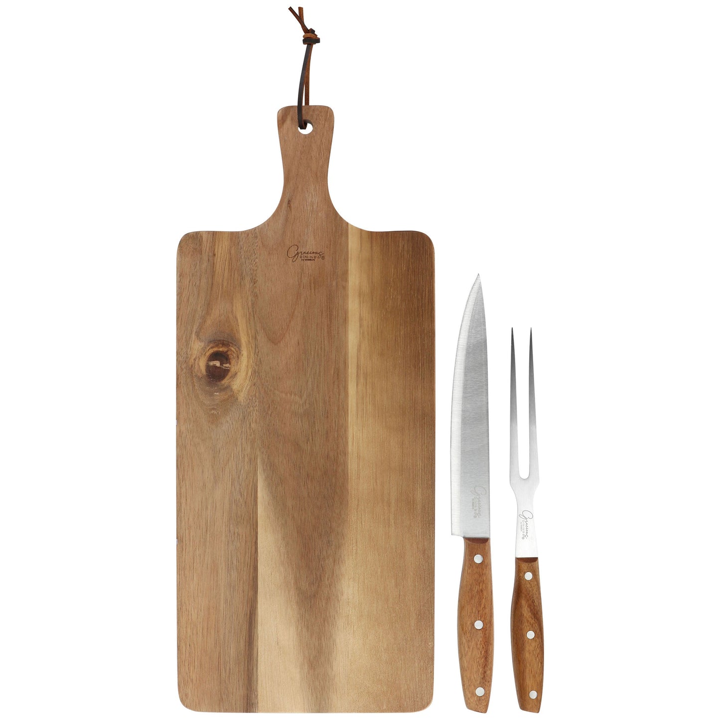 Gibson Elite 3 Piece Acacia Wood Serving Board with Carving Knife and Fork in Brown LuxuryLifeWay Online Store
