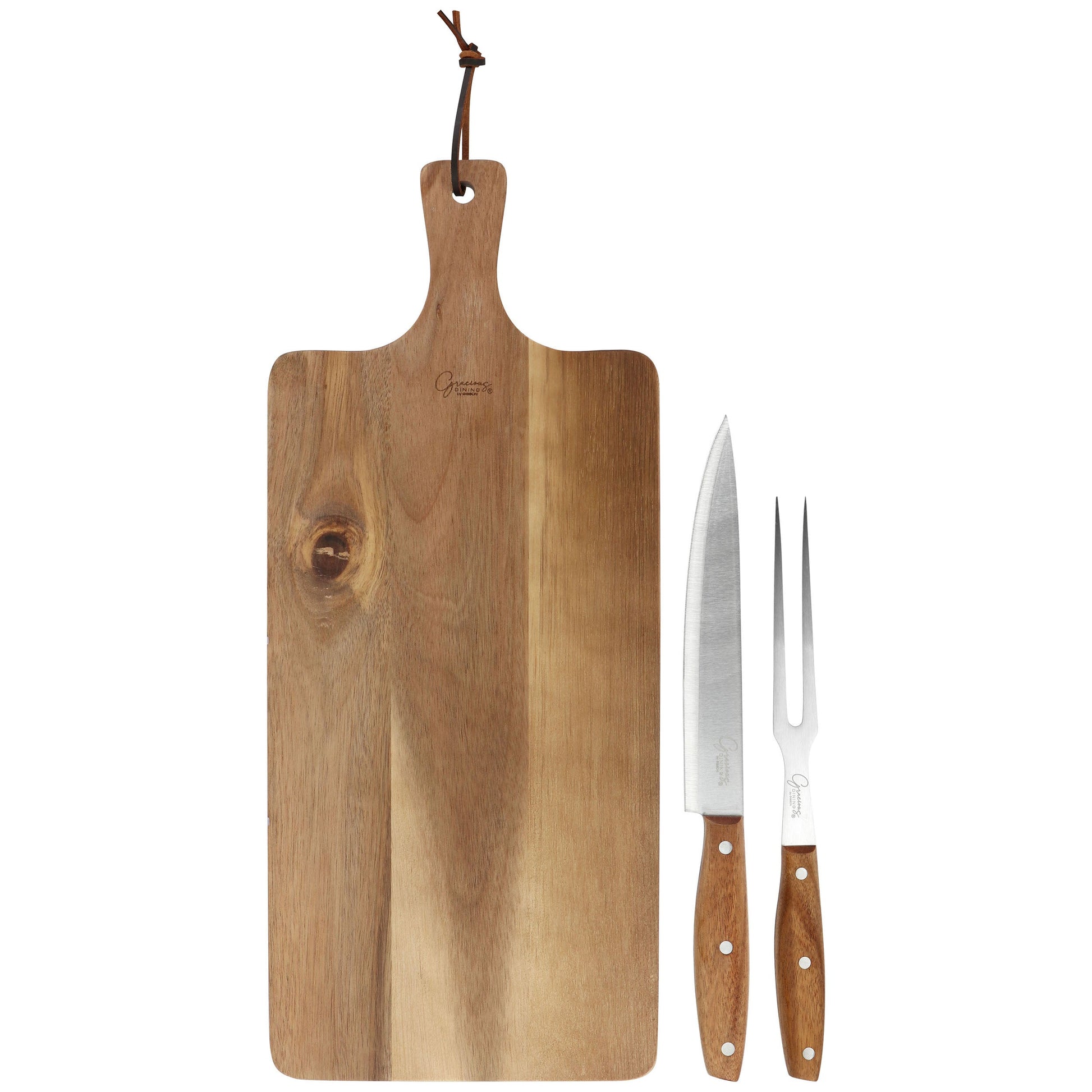 Gibson Elite 3 Piece Acacia Wood Serving Board with Carving Knife and Fork in Brown LuxuryLifeWay Online Store