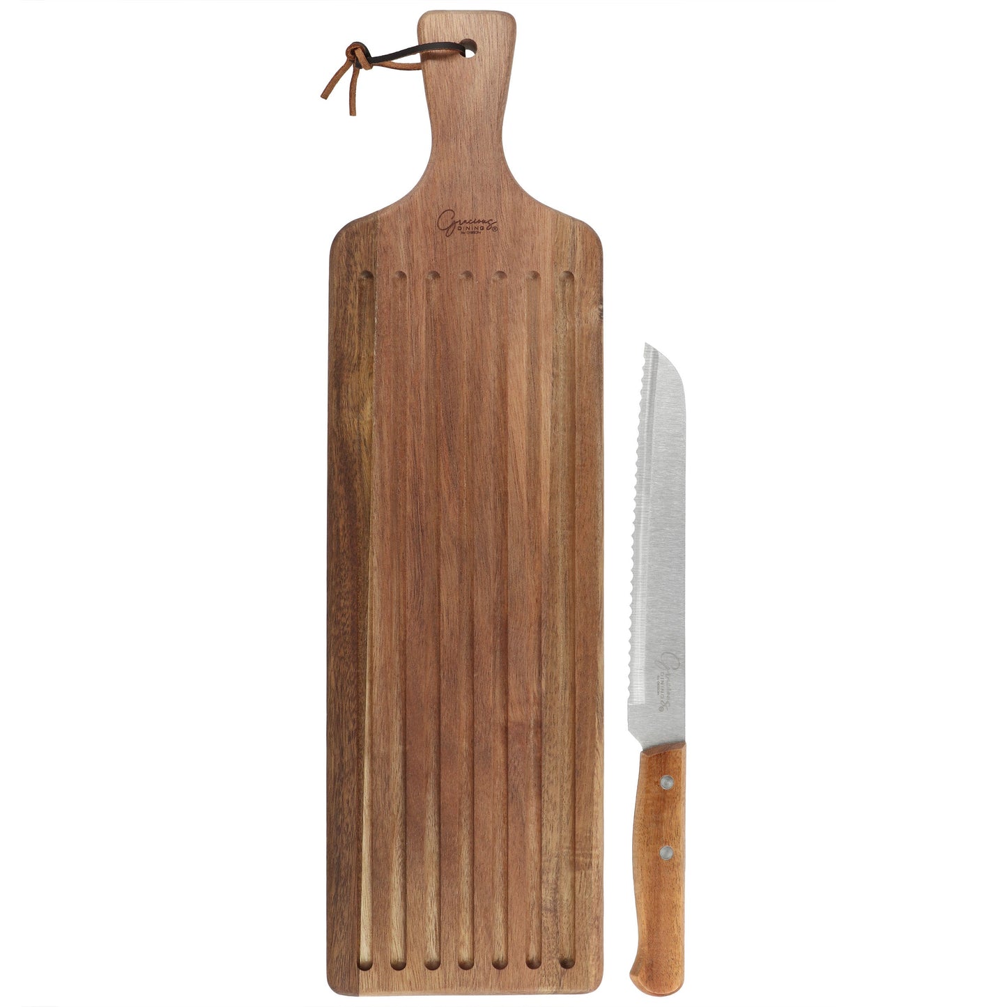 Gibson Elite 2 Piece Acacia Wood Serving Board and Bread Knife Set in Brown LuxuryLifeWay Online Store