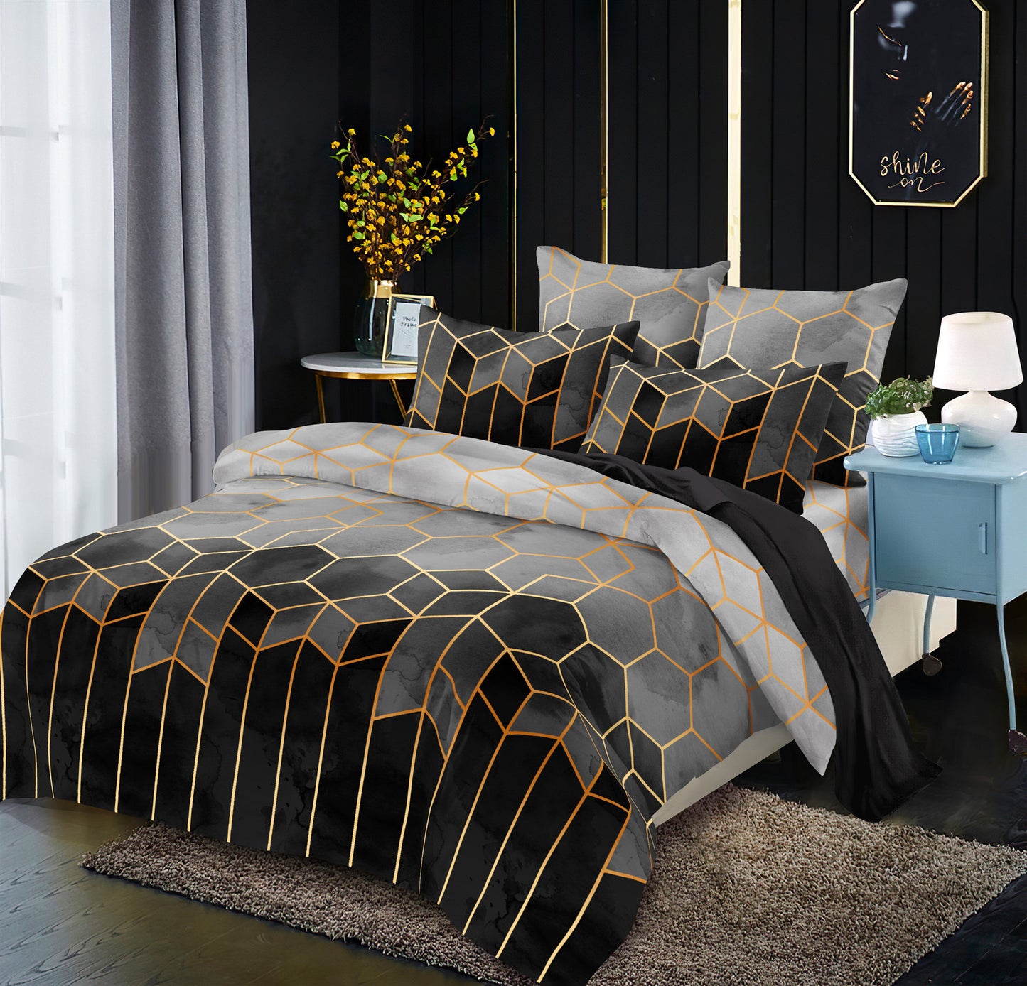 Gilt Line Geometric Elements Quilt Cover Set Bedding