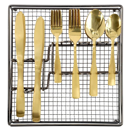 Gibson Home Abbeville 41 Piece Stainless Steel Flatware Set in Gold with Wire Caddy LuxuryLifeWay Online Store
