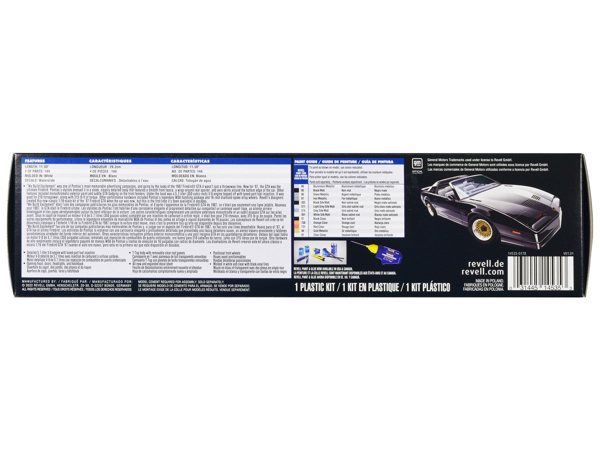 Level 5 Model Kit 1987 Pontiac Firebird GTA 1/16 Scale Model by Revell LuxuryLifeWay Online Store
