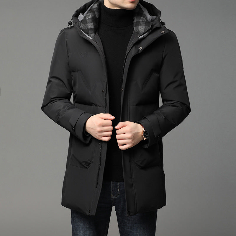 White Duck Down Hooded Warm Jacket Medium Length Down Jacket Best YouTube Store