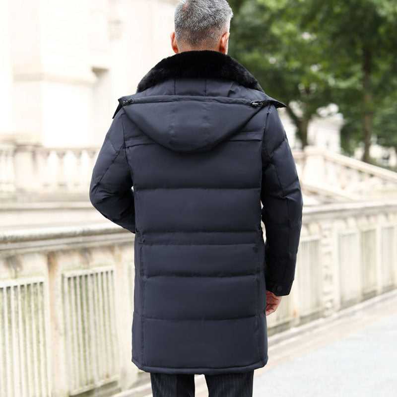 Men's Mid-Length Down Jacket with Removable Hood Pi-Mart