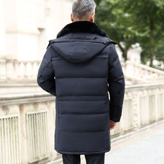 Men's Mid-Length Down Jacket with Removable Hood Pi-Mart