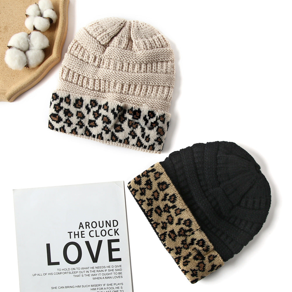 Beanie Women's Warm Leopard Print Knitted Hat Winter
