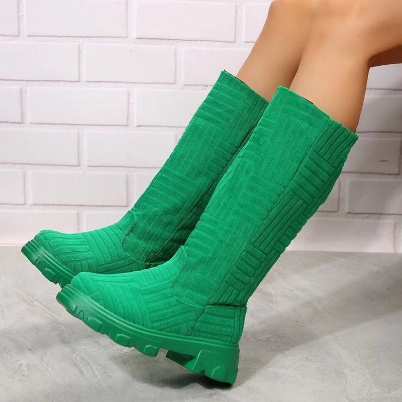 Mid Calf Boots Fashion Platform Western Boots Women Autumn Winter Shoes LadyShow.Store