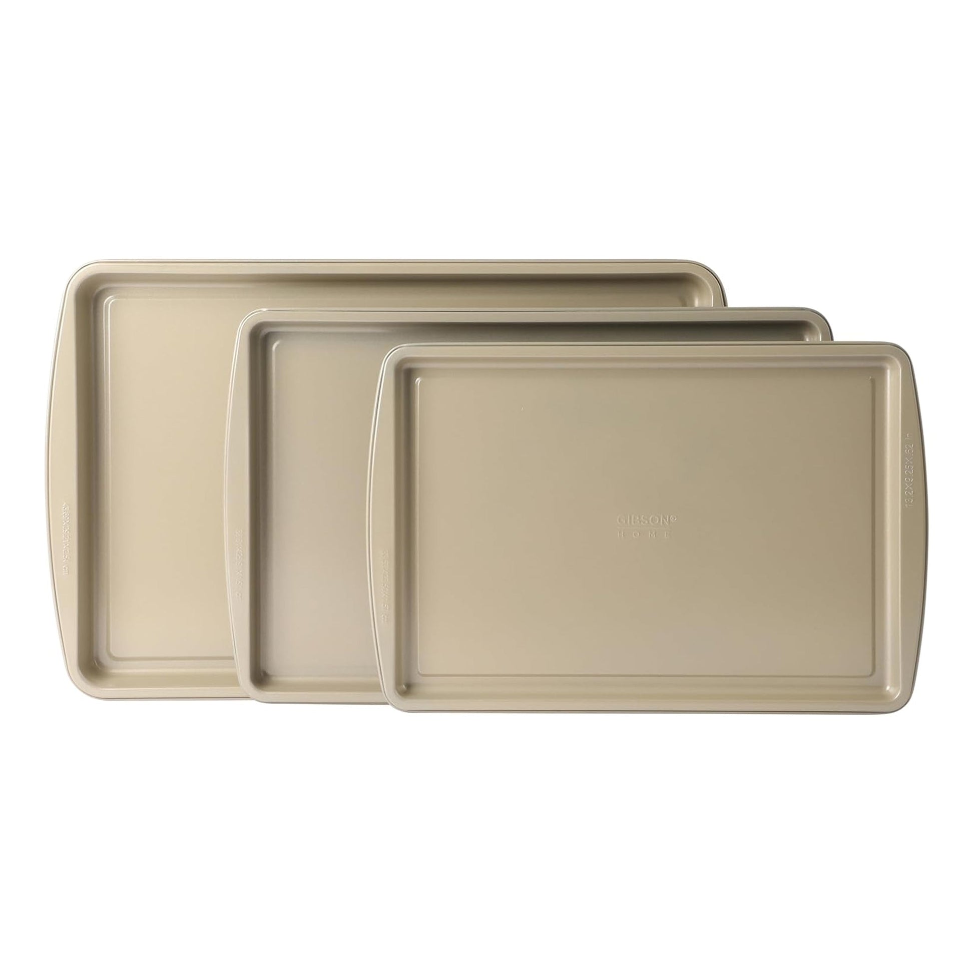 Gibson Home Lyneham 3 Piece Carbon Steel Nonstick Cookie Sheet Set in Champagne Gold LuxuryLifeWay Online Store