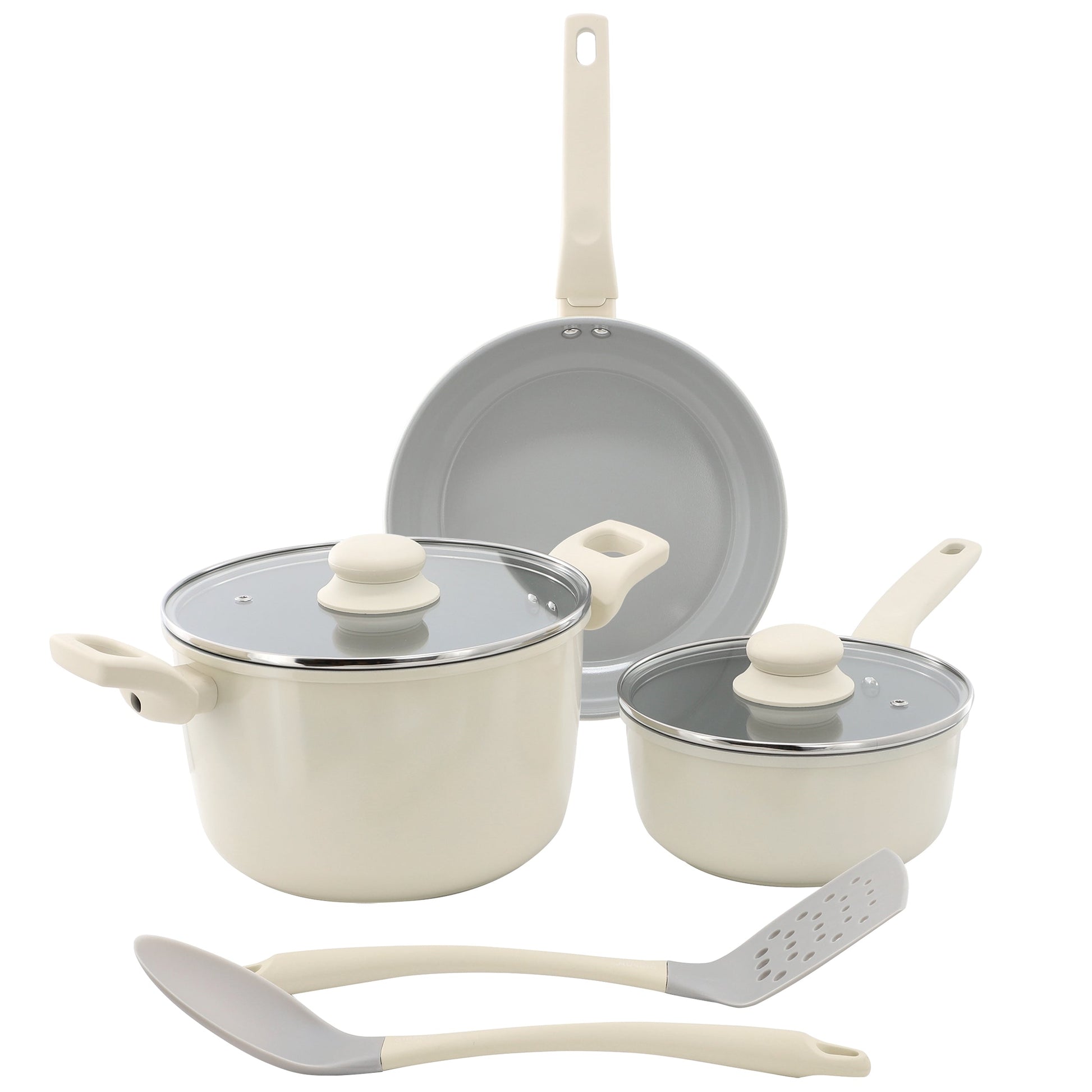 Gibson Home Barnsdall 7 Piece Ceramic Nonstick Aluminum Cookware Set in Linen LuxuryLifeWay Online Store