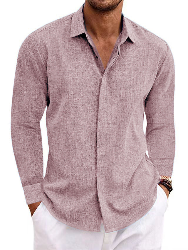 Long Sleeve T-shirt Undershirt Solid Color Long Sleeve Cotton Linen Shirt Men NorixaFashion.com