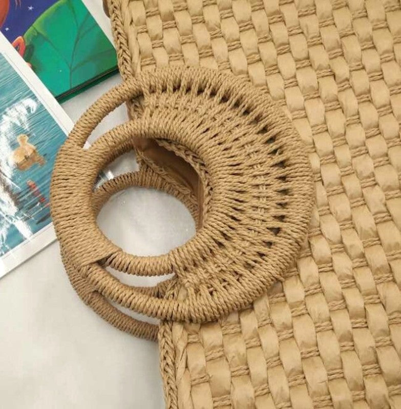 Wooden handle beach bag handbag
