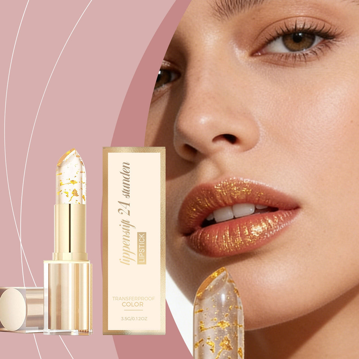 Daily Care Lip Skin Is Smooth, Pink, Thin, Non Greasy, Non Stick Cup Lipstick, Gold Foil Color Change Nourishing Lipstick 3.5g, 1 Box Tri Light Beauty