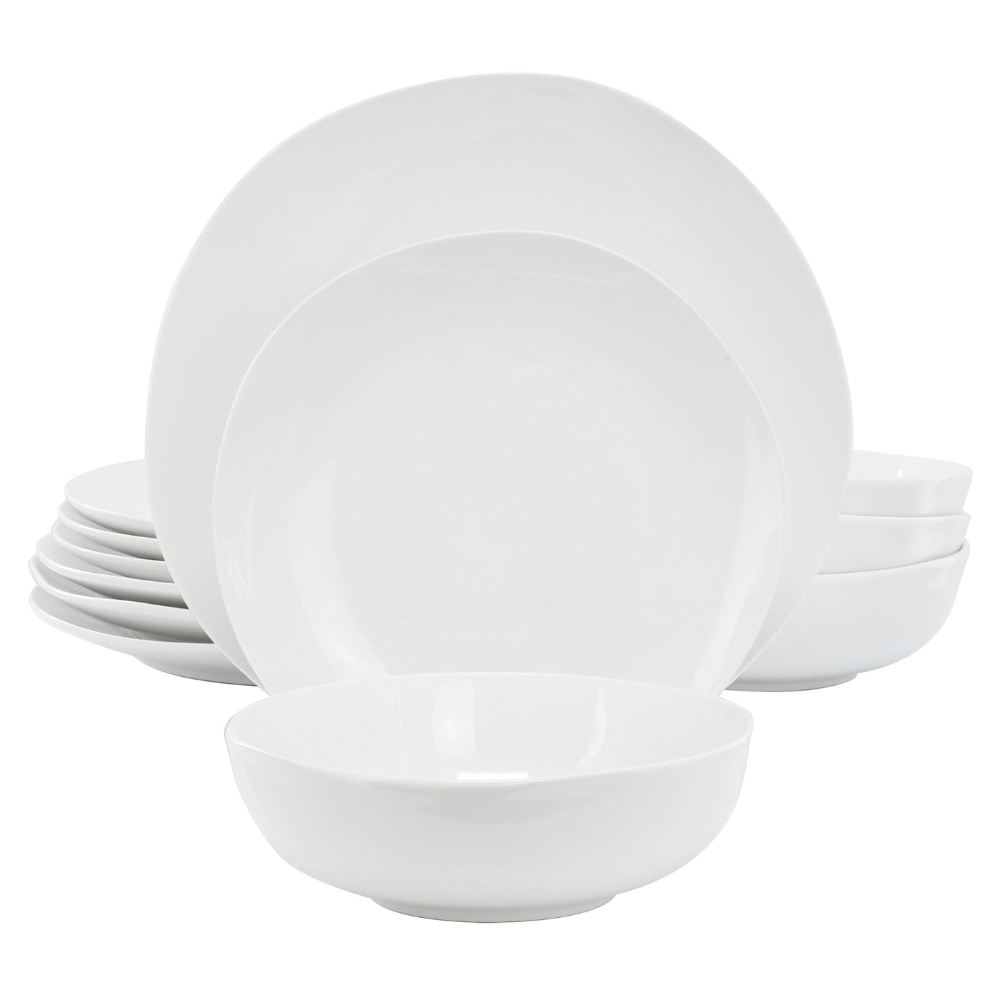 Gibson Home Aspen Drift 12 Piece Organic Round Ceramic Dinnerware Set in White LuxuryLifeWay Online Store