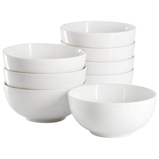 Gibson Home Ogalla 8 Piece Fine Ceramic 6 Inch 22 Ounce Cereal Bowl Set in White with Gold Rim LuxuryLifeWay Online Store
