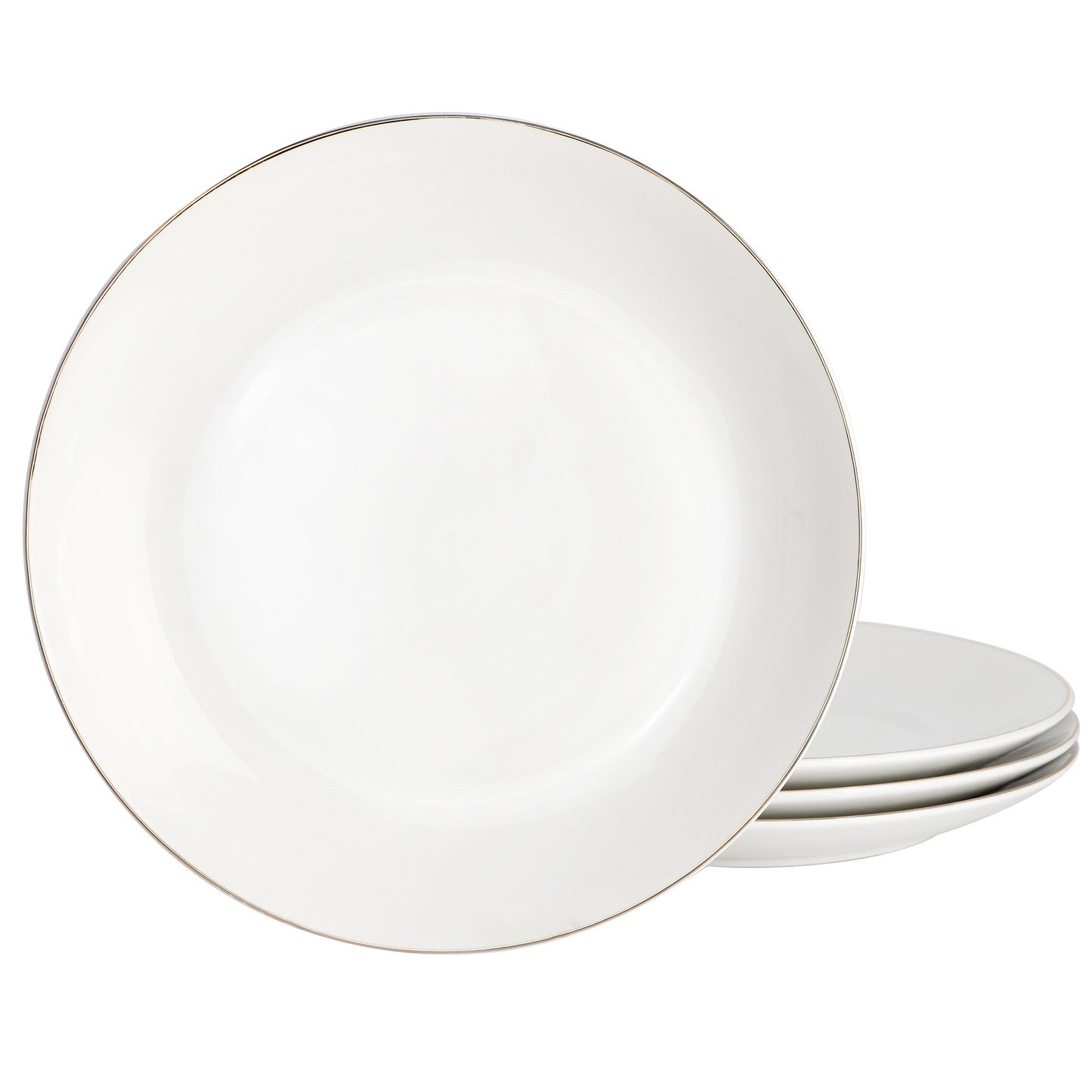 Gibson Home Ogalla 4 Piece Fine Ceramic 10.5 Inch Dinner Plate Set in White with Gold Rim LuxuryLifeWay Online Store