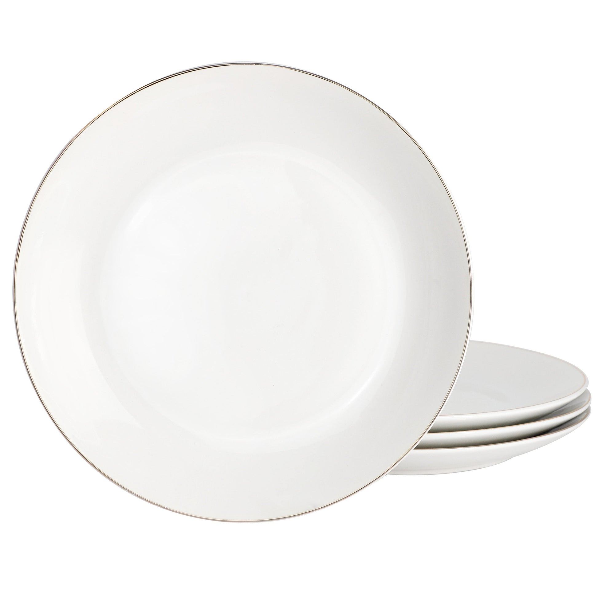 Gibson Home Ogalla 4 Piece Fine Ceramic 10.5 Inch Dinner Plate Set in White with Gold Rim LuxuryLifeWay Online Store