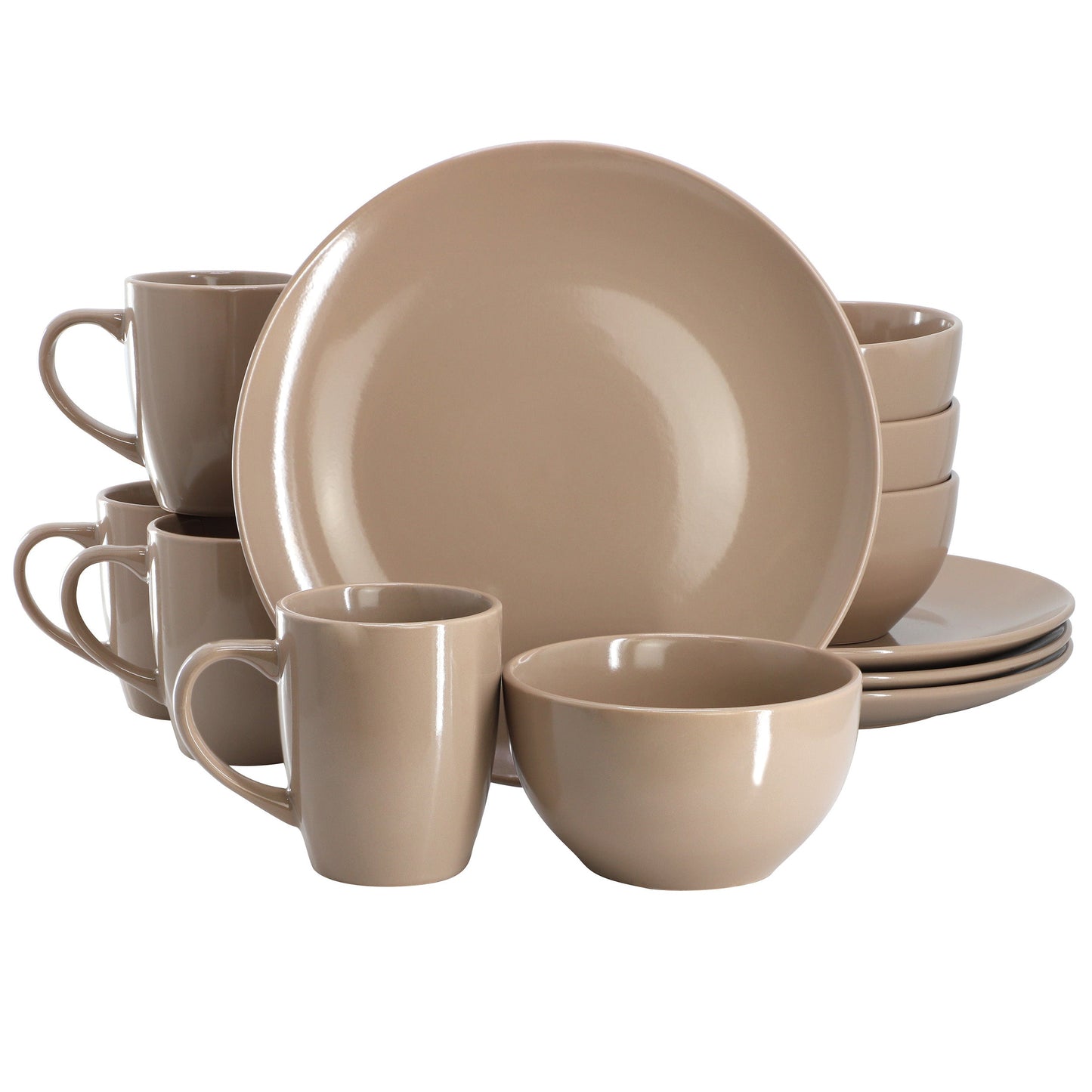 Gibson Home Everyday Plus 12 Piece Stoneware Dinnerware Set in Mocha Brown LuxuryLifeWay Online Store