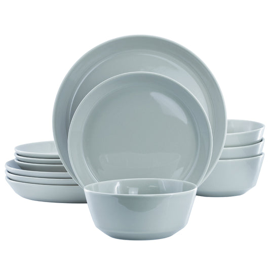 Gibson Elite Sunlit Mist 12 Piece Round Stoneware Dinnerware Set in Blue LuxuryLifeWay Online Store