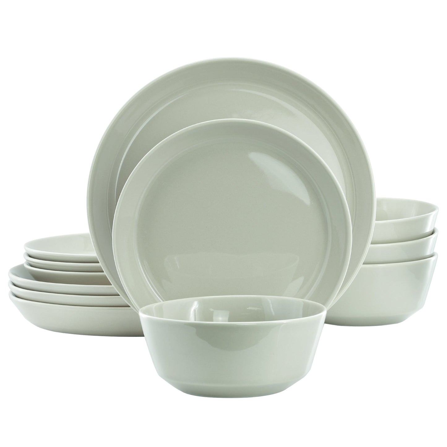 Gibson Elite Sunlit Mist 12 Piece Round Stoneware Dinnerware Set in Green LuxuryLifeWay Online Store