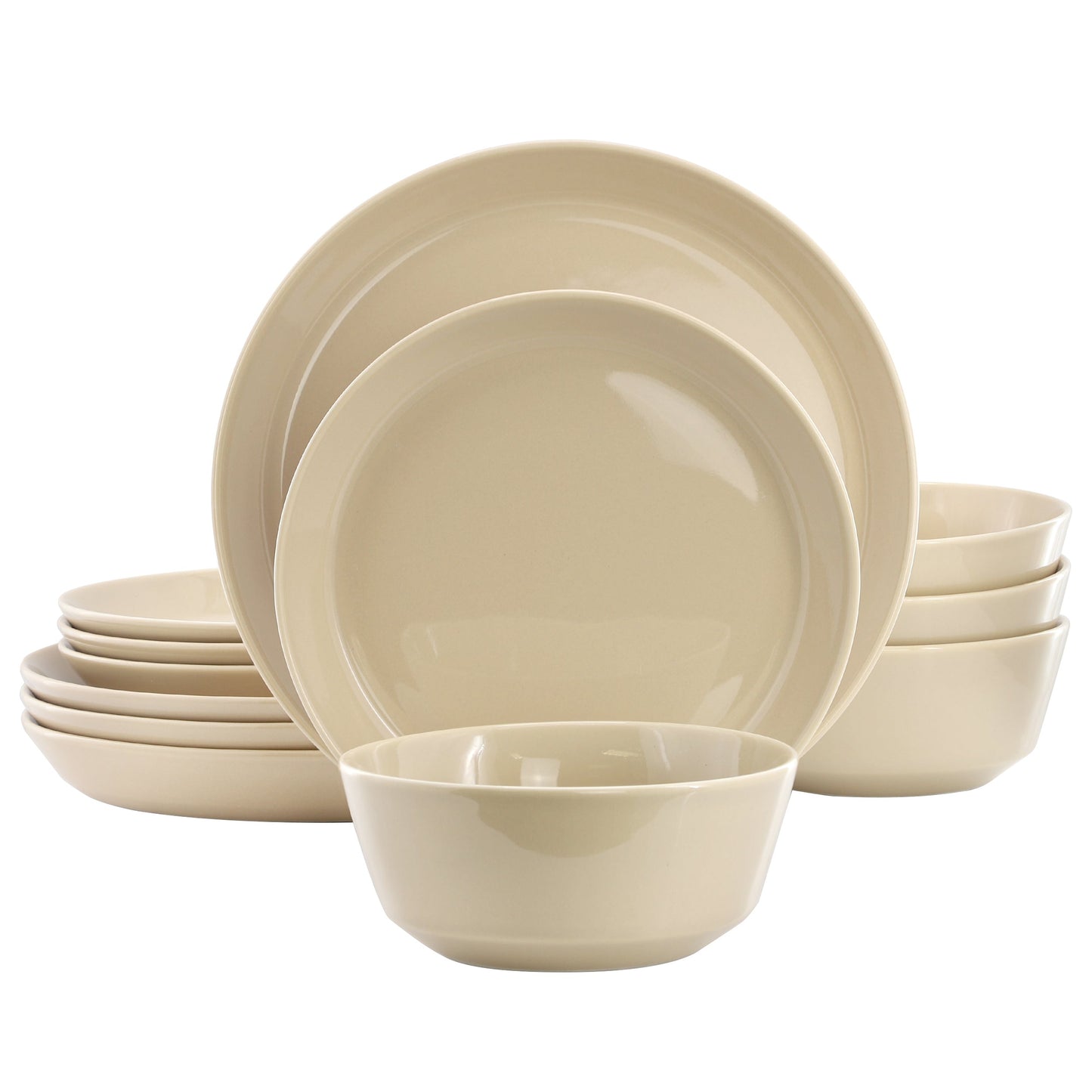 Gibson Elite Sunlit Mist 12 Piece Round Stoneware Dinnerware Set in Cream LuxuryLifeWay Online Store