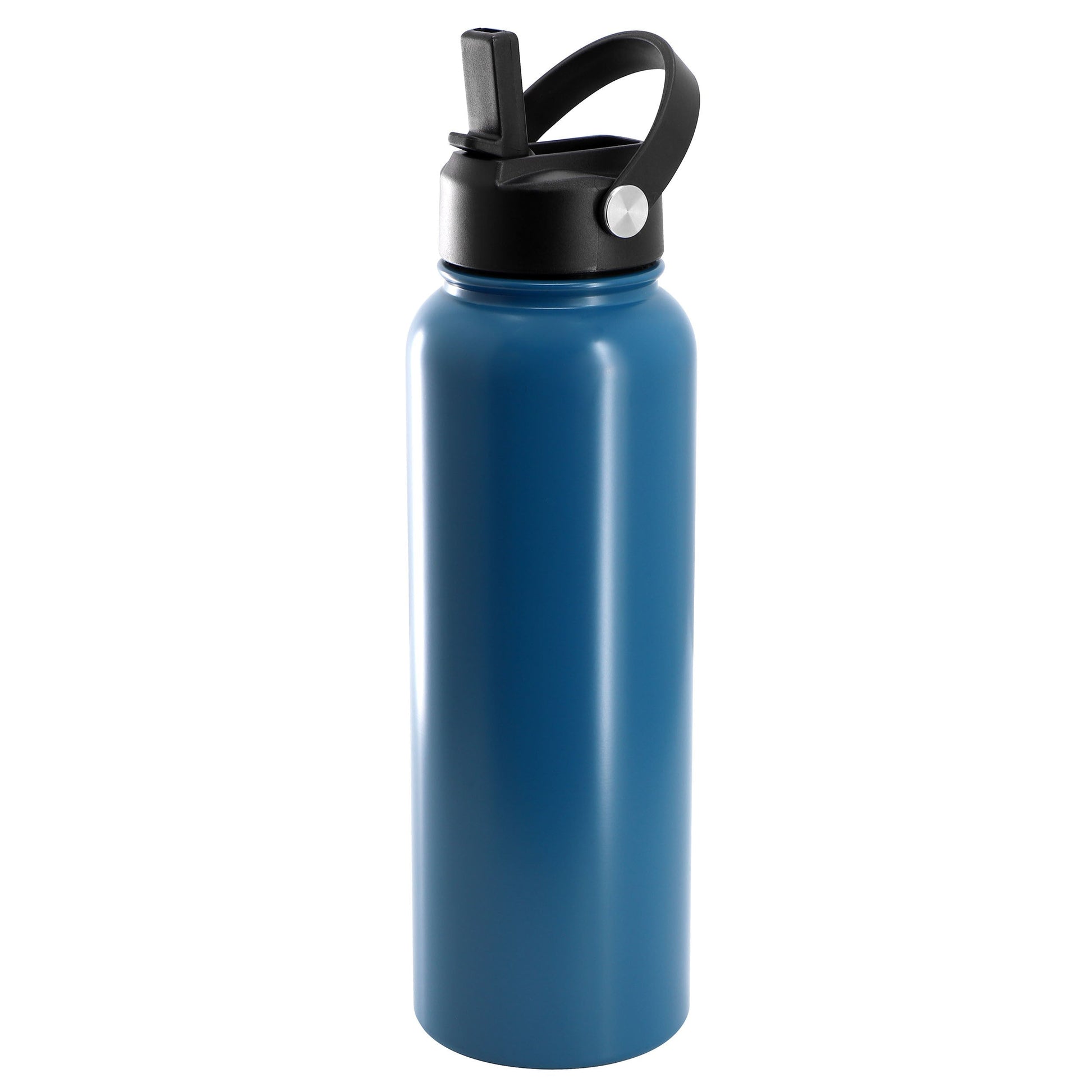 Gibson Home Marina 38 Ounce Double Wall Stainless Steel Thermal Bottle with Lid and Straw in Matte Blue LuxuryLifeWay Online Store