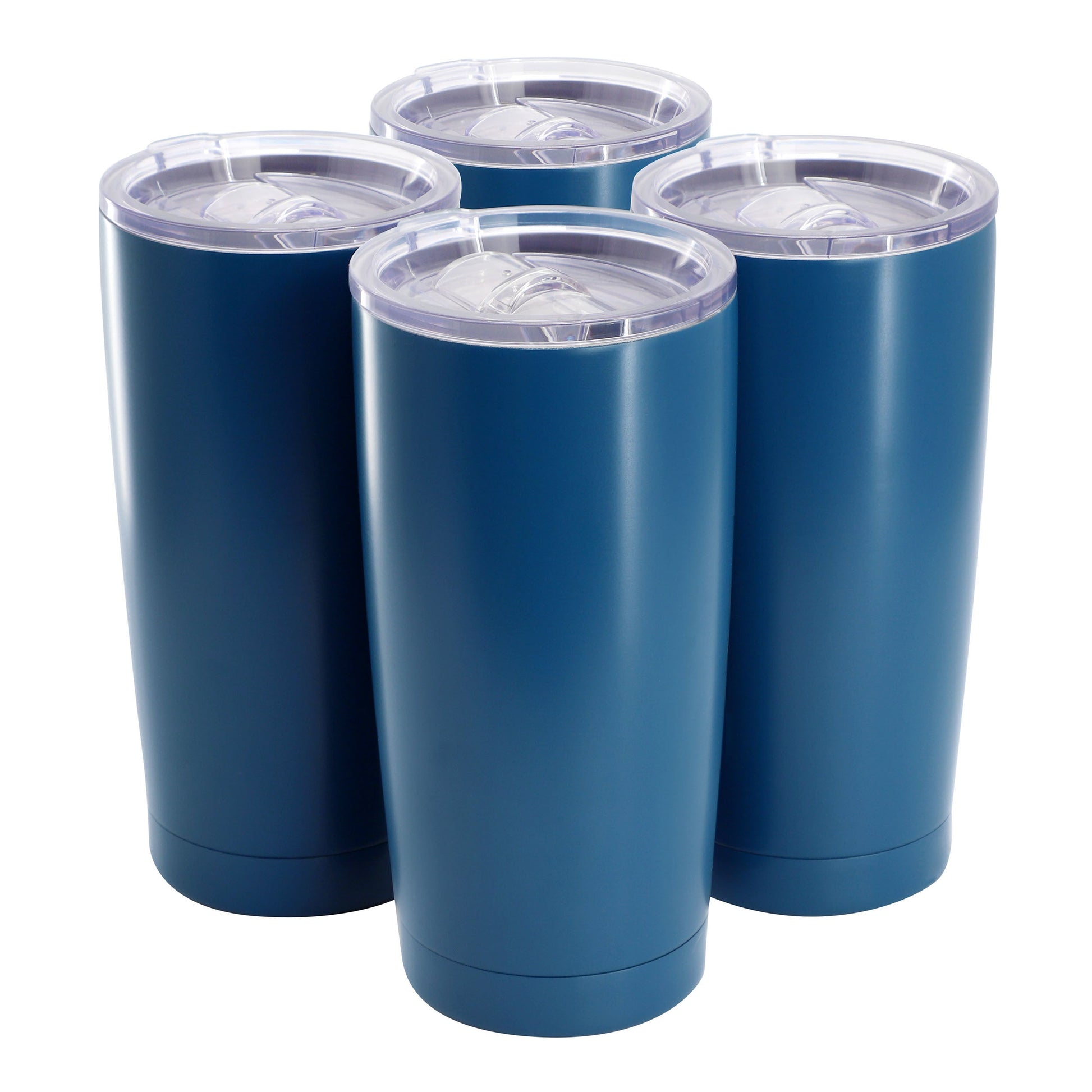 Gibson Home Marina 4 Piece 18 Ounce Double Wall Stainless Steel Thermal Tumbler with Acrylic Lid in Matte Blue LuxuryLifeWay Online Store