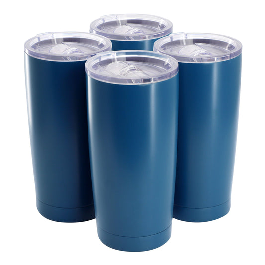Gibson Home Marina 4 Piece 18 Ounce Double Wall Stainless Steel Thermal Tumbler with Acrylic Lid in Matte Blue LuxuryLifeWay Online Store
