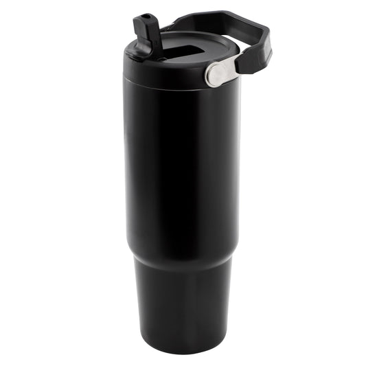 Gibson Home 29oz Marina Stainless Steel Thermal Tumbler with Top Handle and Folding Straw in Black LuxuryLifeWay Online Store