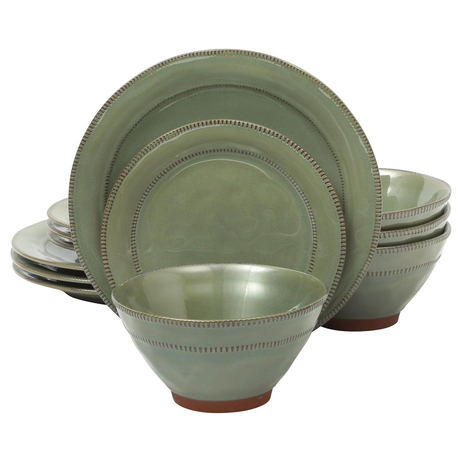Gibson Elite Terranea 12 Piece Round Terracotta Dinnerware Set in Green LuxuryLifeWay Online Store