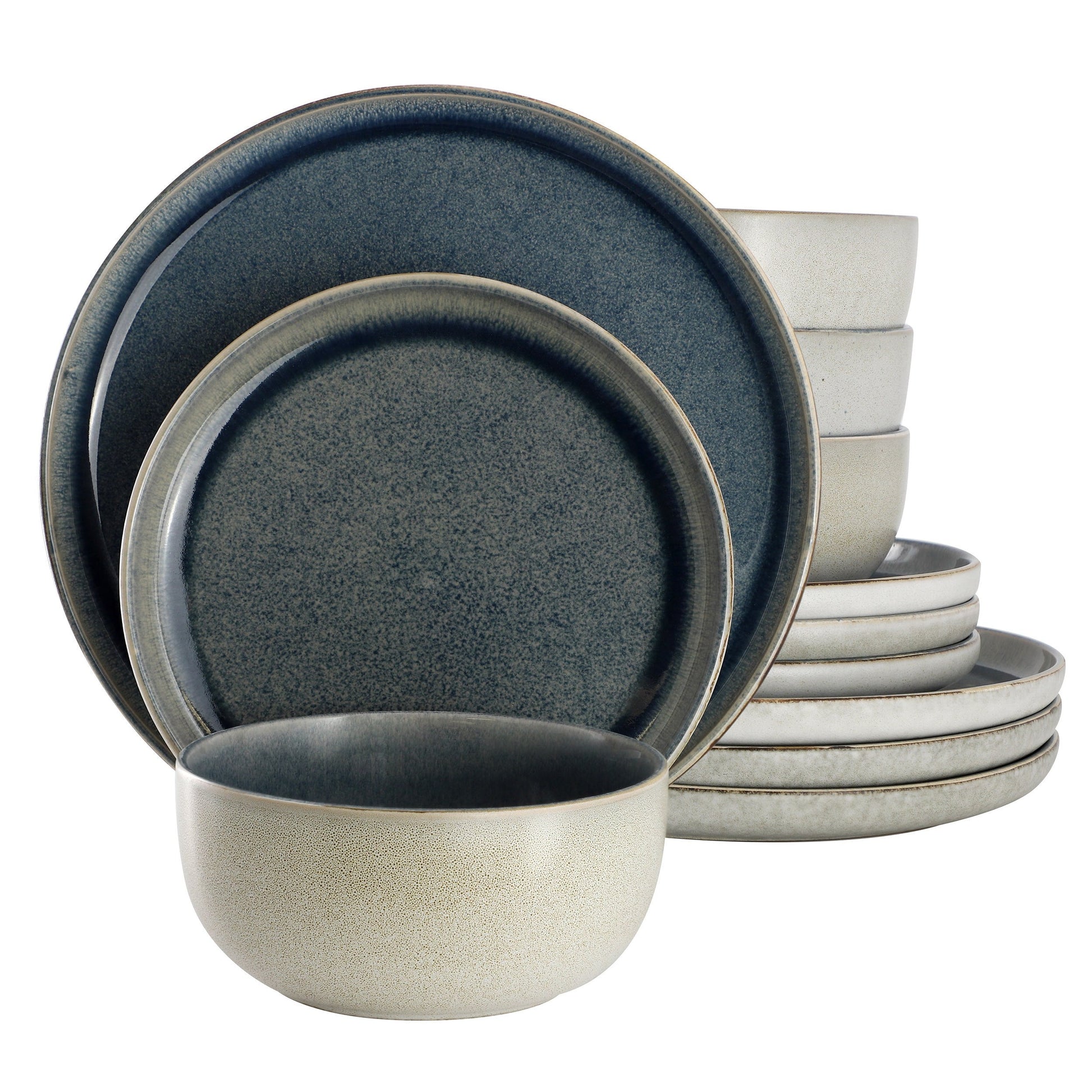 Gibson Home Earnestville 12 Piece Stoneware Dinnerware Set in Blue LuxuryLifeWay Online Store