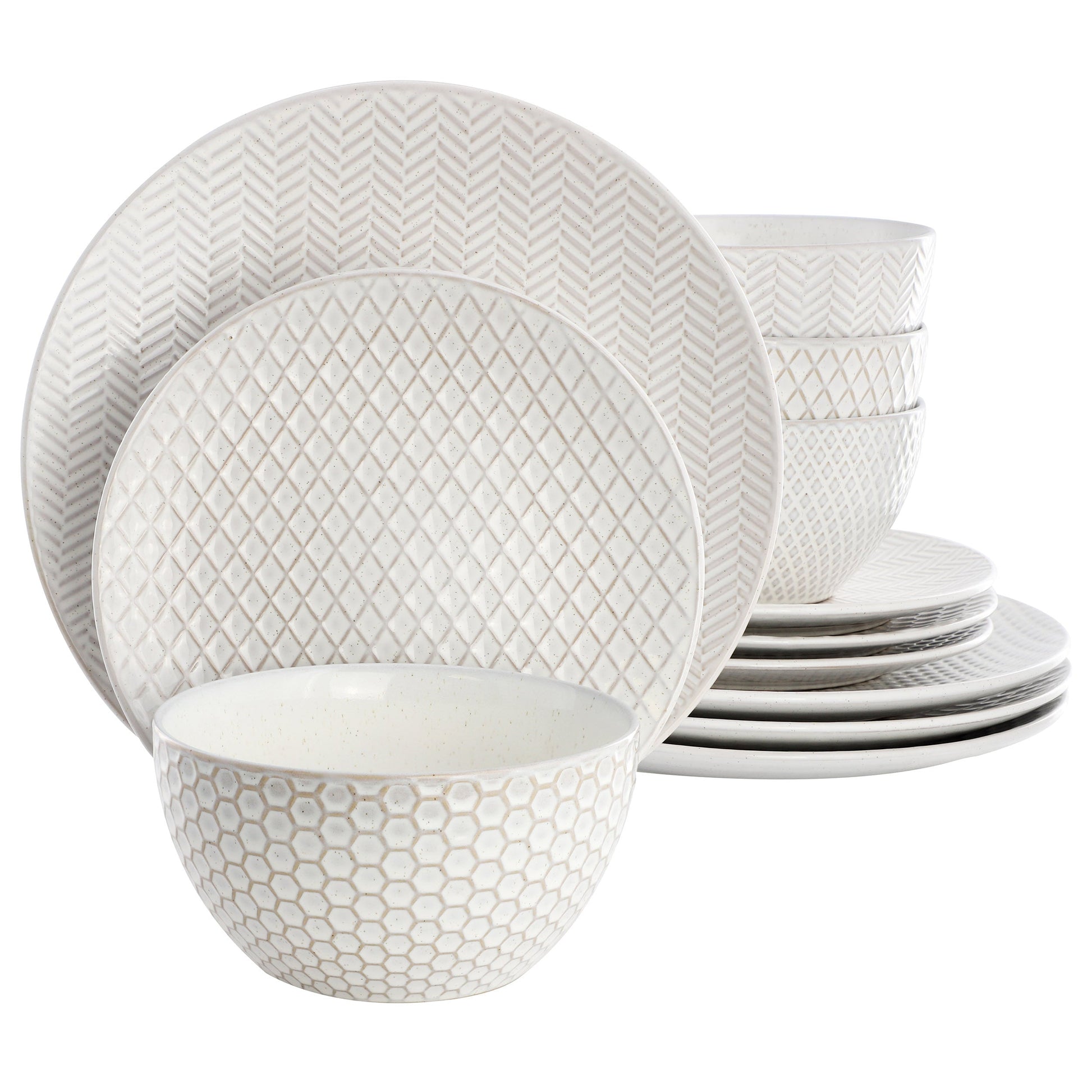 Gibson Elite Earlhart 12 Piece Stoneware Dinnerware Set in White LuxuryLifeWay Online Store