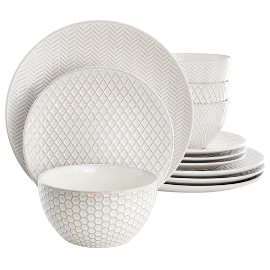 Gibson Elite Earlhart 12 Piece Stoneware Dinnerware Set in White LuxuryLifeWay Online Store